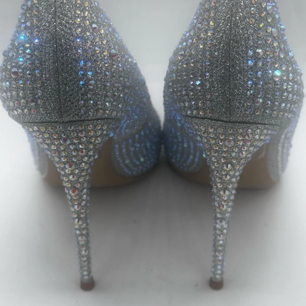 Sparkling Silver Elisabet Tang NEW STUNNING 5” Rhinestone Heels PERFECTION 8.5 M - Picture 5 of 16